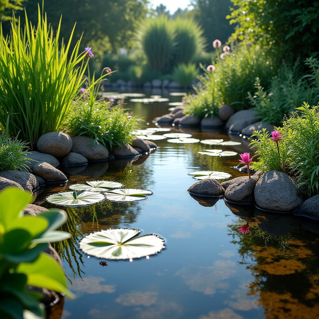 Estanque decorativo con plantas nativas