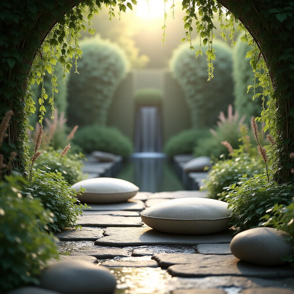 Zona de relajación y meditación en jardín